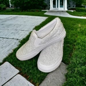 Custom Classic Slip-on With Full Pearl Bridal Canvas PVA001