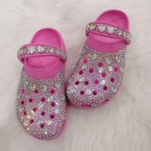 Personalized Rhinestone Clogs -Bling Party Slippers Pink