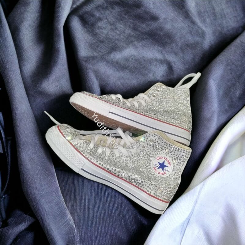 Bedazzled Chuck For Bride Rhinestone Sneakers -White Crystal - Image 2