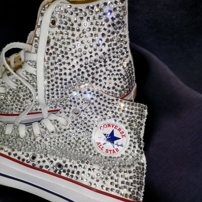 Bedazzled Chuck For Bride Rhinestone Sneakers -White Crystal - Image 7