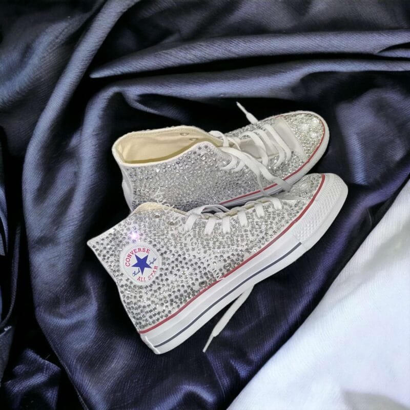 Bedazzled Chuck For Bride Rhinestone Sneakers -White Crystal - Image 9
