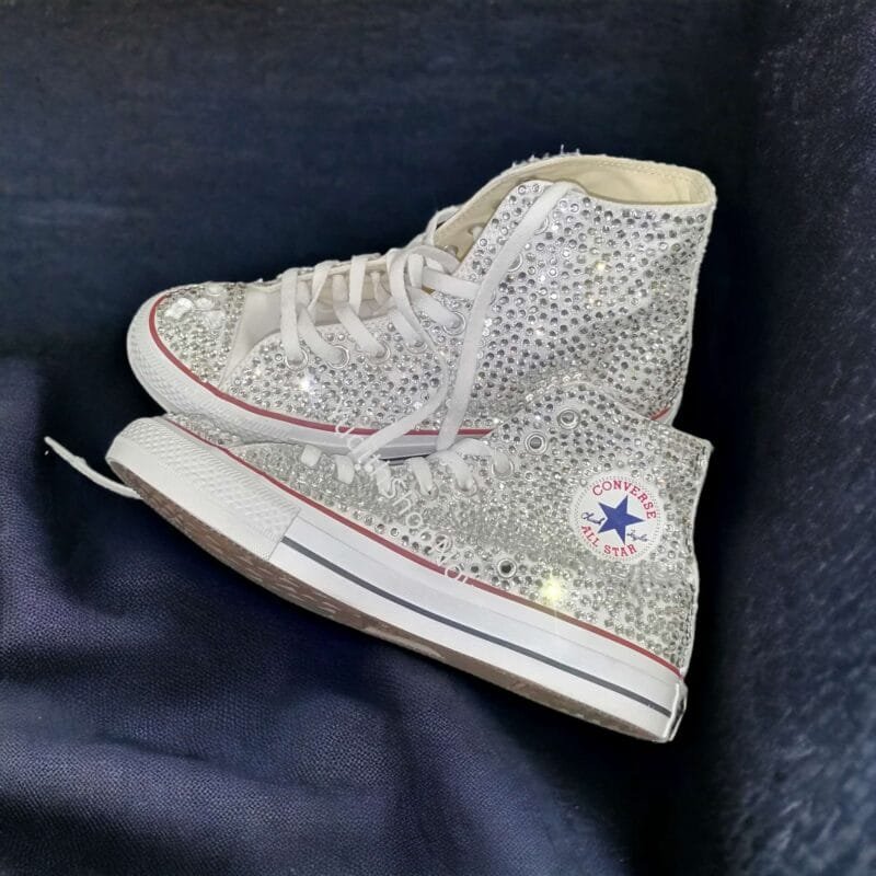 Bedazzled Chuck For Bride Rhinestone Sneakers -White Crystal - Image 3