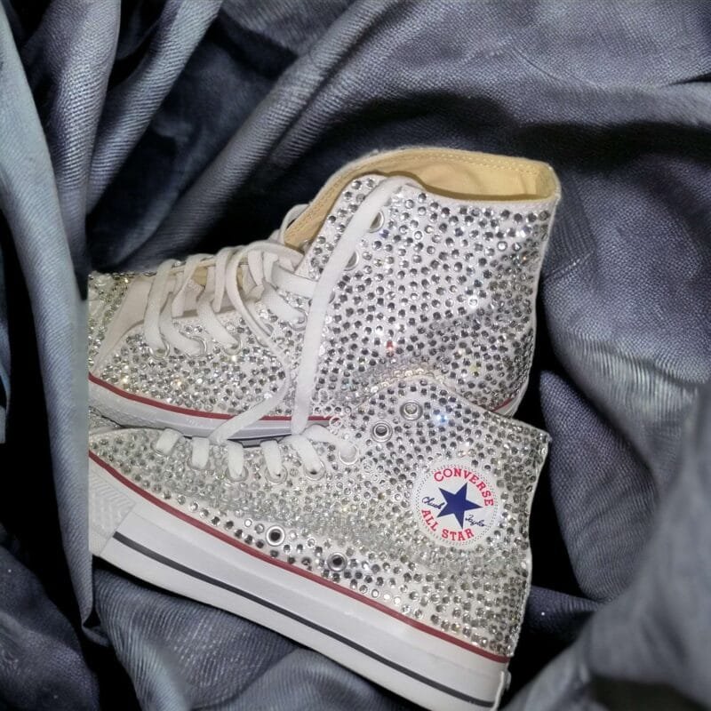 Bedazzled Chuck For Bride Rhinestone Sneakers -White Crystal - Image 4