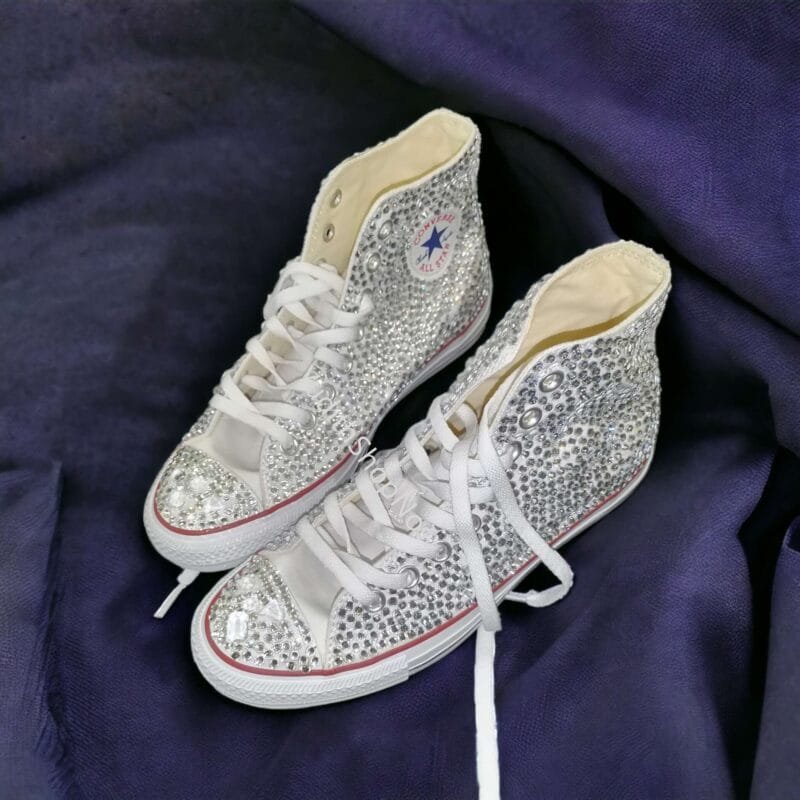Bedazzled Chuck For Bride Rhinestone Sneakers -White Crystal - Image 8