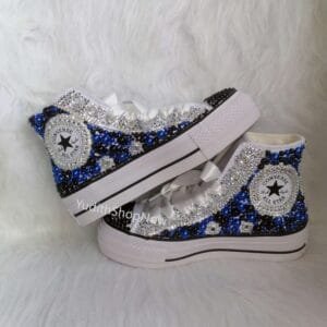 Wedding Custom Chuck For Bride Sneakers -Blue & White Pearl Rhinestone