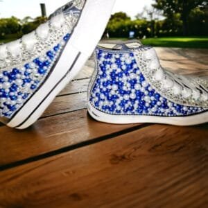 Bling Chuck For Bride -Bedazzled Wedding Sneakers -Blue White