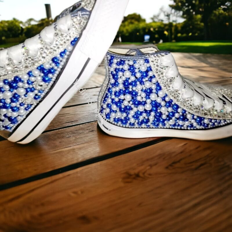 Bling Chuck For Bride -Bedazzled Wedding Sneakers -Blue White