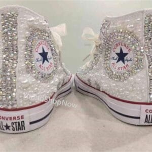 Wedding Chuck Bride Custom Sneakers With Pearl & Rhinestone -White High Top