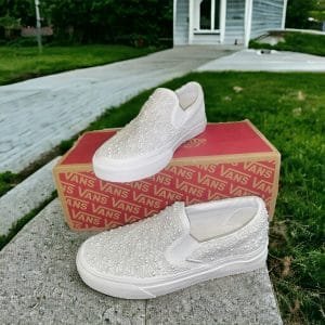 Custom Skate Wedding Sneakers For Bride -Full Pearl Slip-on Bridal Sneakers