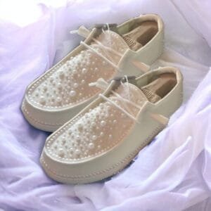 Wedding Comfort Loafers For Bride -Custom Pearl Bridal Wedding Shoes