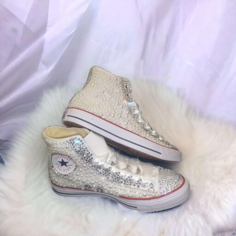 Custom Bezazzled Chuck Bridal Sneakers -Pearl & Rhinestone - Image 6