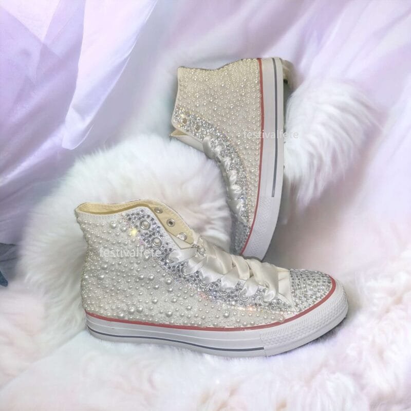 Custom Bezazzled Chuck Bridal Sneakers -Pearl & Rhinestone - Image 7