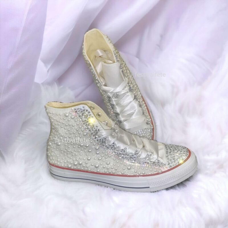Custom Bezazzled Chuck Bridal Sneakers -Pearl & Rhinestone - Image 8