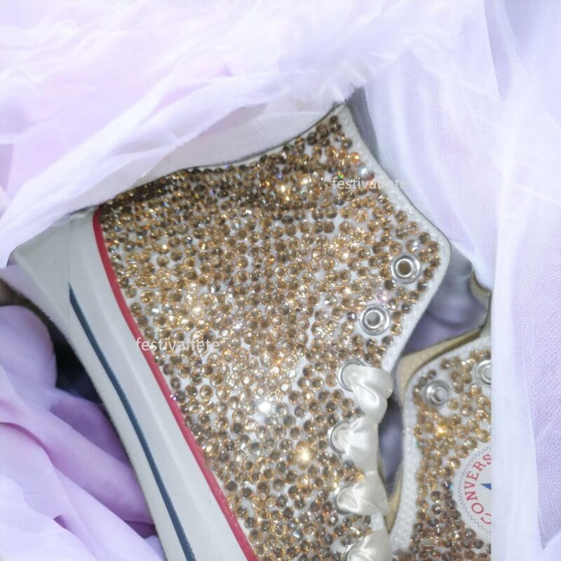 Custom Chuck For Bridal Rhinestone Sneakers -Champagne Gold - Image 8