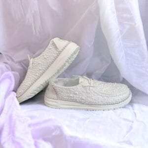 Custom Bling Comfort Loafers Bridal Sneakers -Pearl & Rhinestone