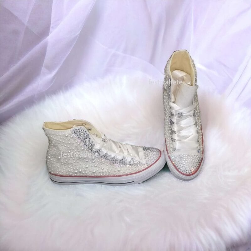 Custom Bezazzled Chuck Bridal Sneakers -Pearl & Rhinestone - Image 2