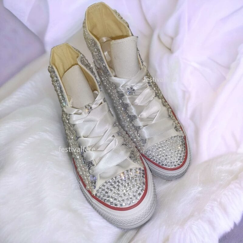 Custom Bezazzled Chuck Bridal Sneakers -Pearl & Rhinestone - Image 4