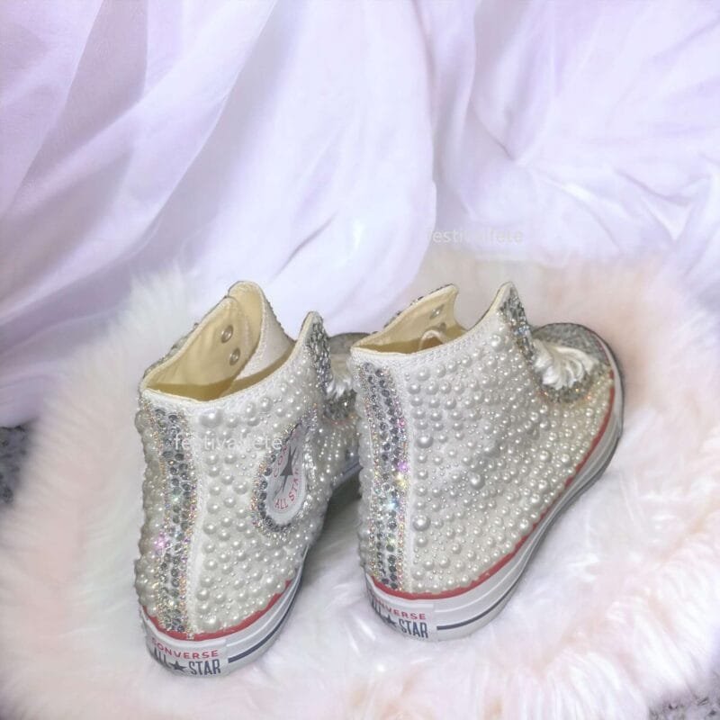Custom Bezazzled Chuck Bridal Sneakers -Pearl & Rhinestone - Image 5