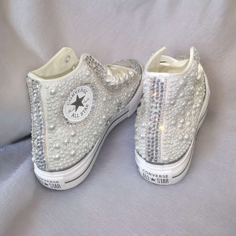 Custom Platform Chuck Wedding Sneakers With Pearl & Rhinestone - Image 2