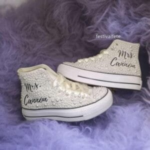 custom sneaker with pearl for wedding, birthday and occassions.