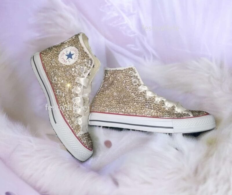 Custom Chuck For Bridal Rhinestone Sneakers -Champagne Gold