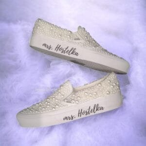 Custom Name Skate Pearl Wedding Sneakers For Bride -Slip-on Bridal Sneakers -Unique Mom Of The Bride Shoes -Women's Birthday Christmas Gift