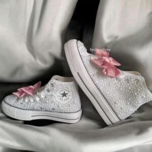 Custom Chuck With Bow For Bride -White Pearl High Top