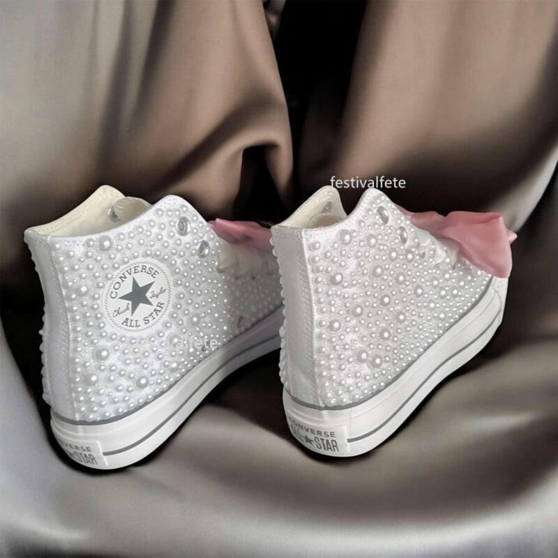 Custom Chuck With Bow For Bride -White Pearl High Top - Image 10