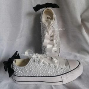 Bow Chuck Custom Bling Low Top Bridal Sneakers -Full Pearl Platform