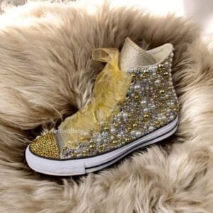 Chuck Custom Wedding Sneaker Gift -Pearl & Rhinestone Gold