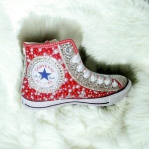 Custom Chuck Custom Sneakers With Pearl & Rhinestone -Red