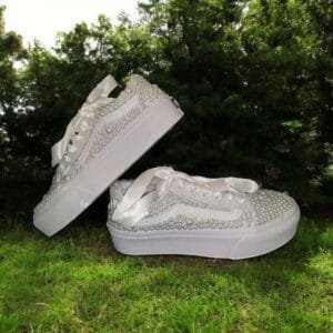 Custom Platform Skate -Full Pearl Bling Skate Wedding Sneakers For Bride - Bedazzled Slip-on Bridal Sneakers -Unique Christmas Birthday Gift