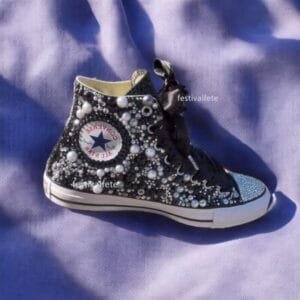 Pearl Chuck Custom Sneaker For Bride Christmas Shoes -Black & White
